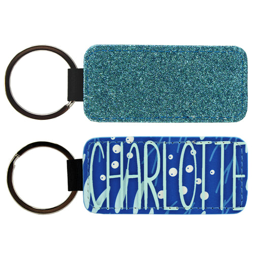Sublimation Blank PolyLeather Glitter Keychain - Rectangle - Blue