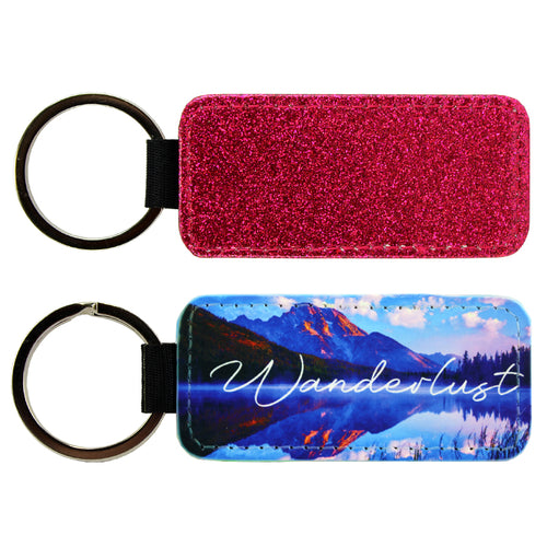 Sublimation Blank PolyLeather Glitter Keychain - Rectangle - Hot Pink