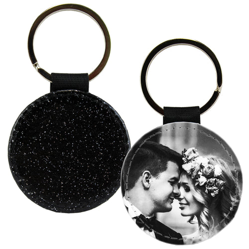 Sublimation Blank PolyLeather Glitter Keychain - Round - Black