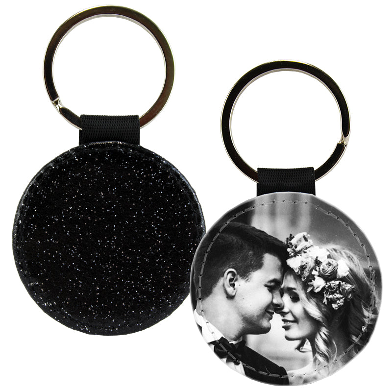 Sublimation Blank PolyLeather Glitter Keychain - Round - Black