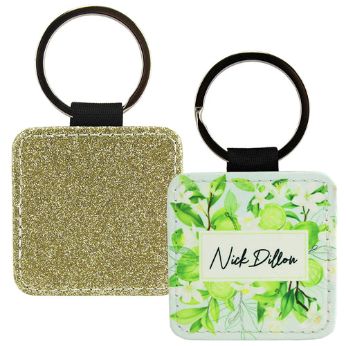 Sublimation Blank PolyLeather Glitter Keychain - Square - Gold