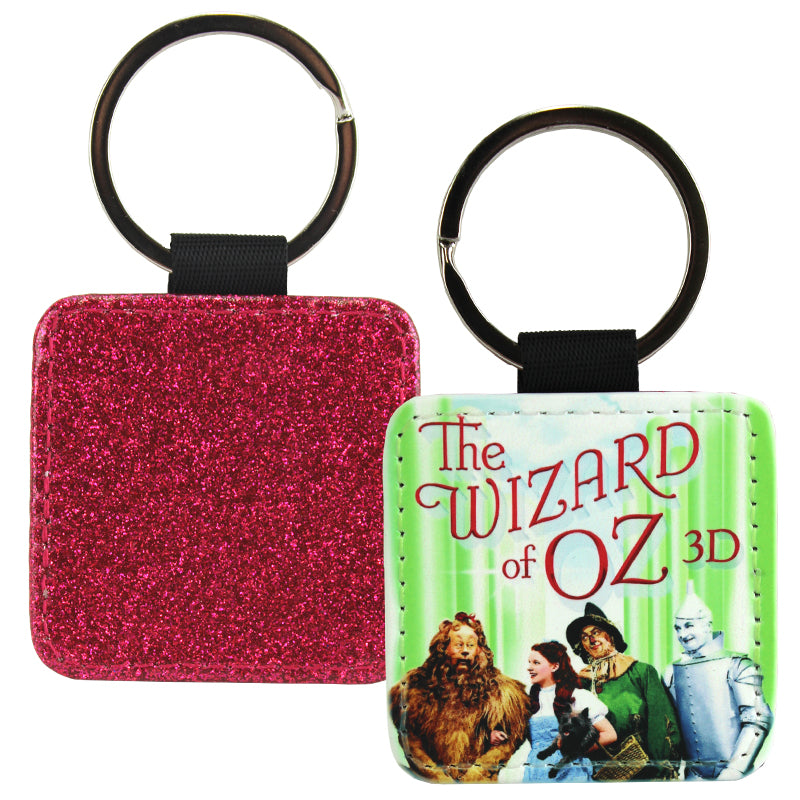 Sublimation Blank PolyLeather Glitter Keychain - Square - Hot Pink