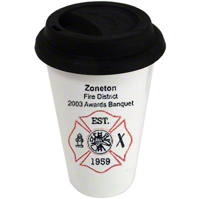 Sublimation Blank Ceramic Travel Tumbler - 10oz - White w/Black Lid