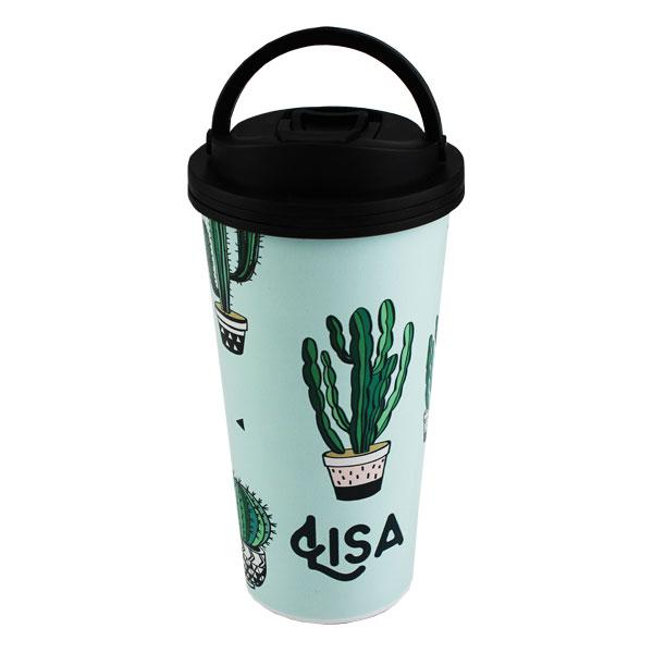 Stainless Steel Tumbler - 16oz - Handled Black Lid