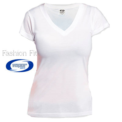 Vapor Ladies Fashion Fit V Neck Tee - White - Medium