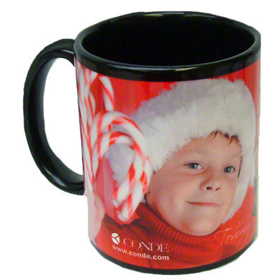 DyeTrans Sublimation Blank Ceramic Mug - Black w/White Imprintable Panel - 15 oz