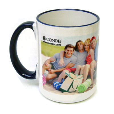 Accent Sublimation Blank Ceramic Mug - White w/Blue Rim and Handle - 11 oz