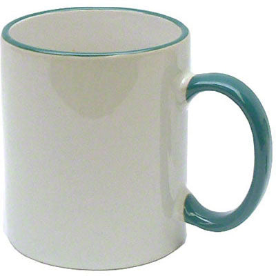 Accent Sublimation Blank Ceramic Mug - White w/Green Rim and Handle - 11 oz